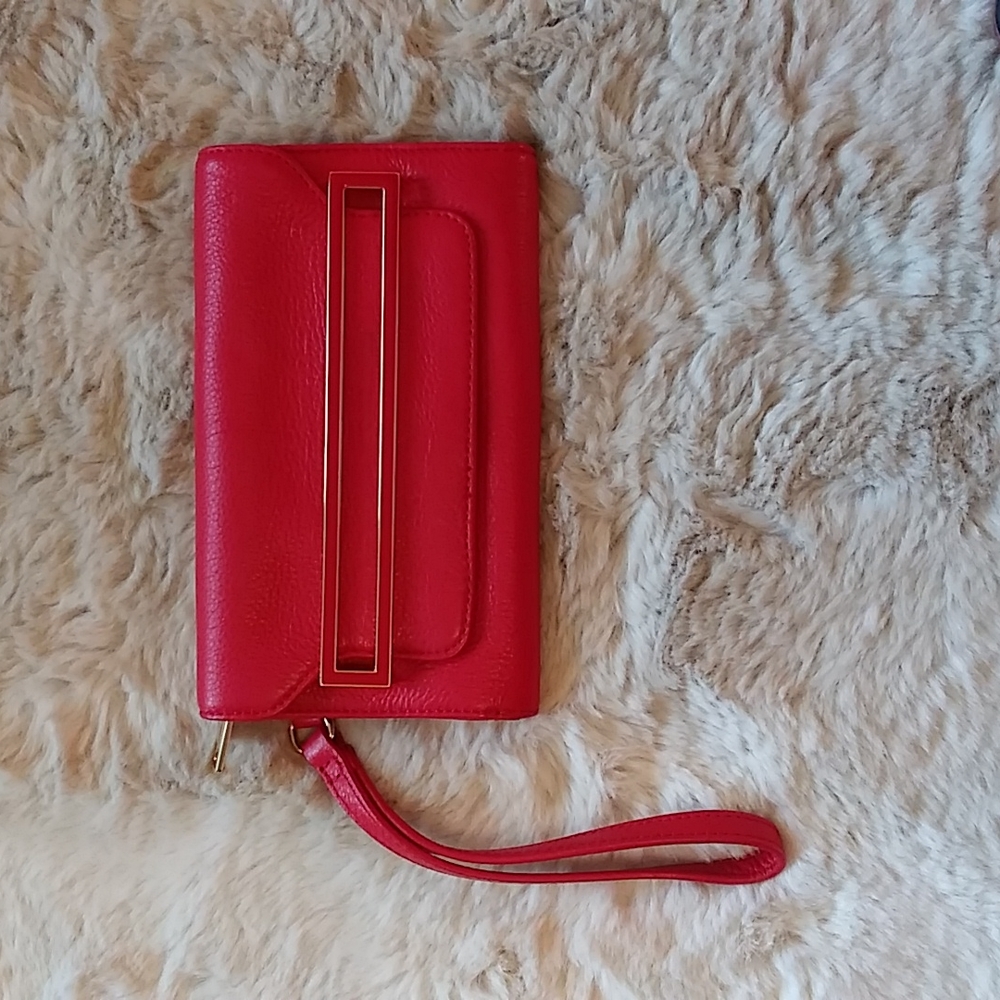 EUC. Talbots red purse / wristlet with Gold hardware.